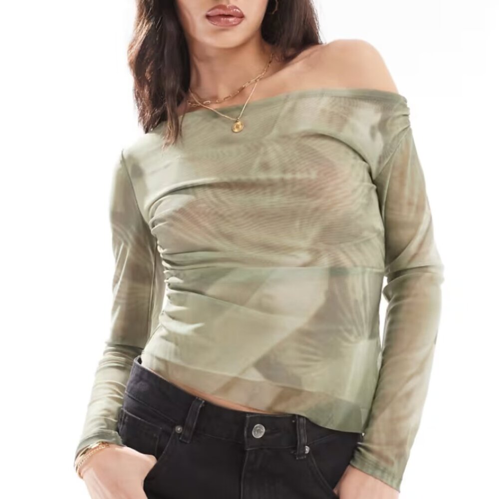NWOT PULL&BEAR One Shoulder Mesh Top